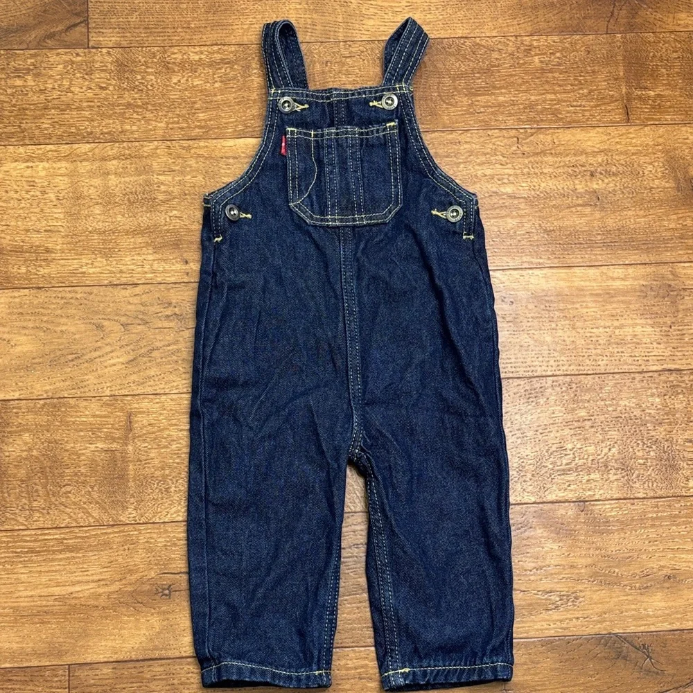 Kids Levi’s Denim Overalls 18mo dark wash adjustable buttons - Picture 1 of 8